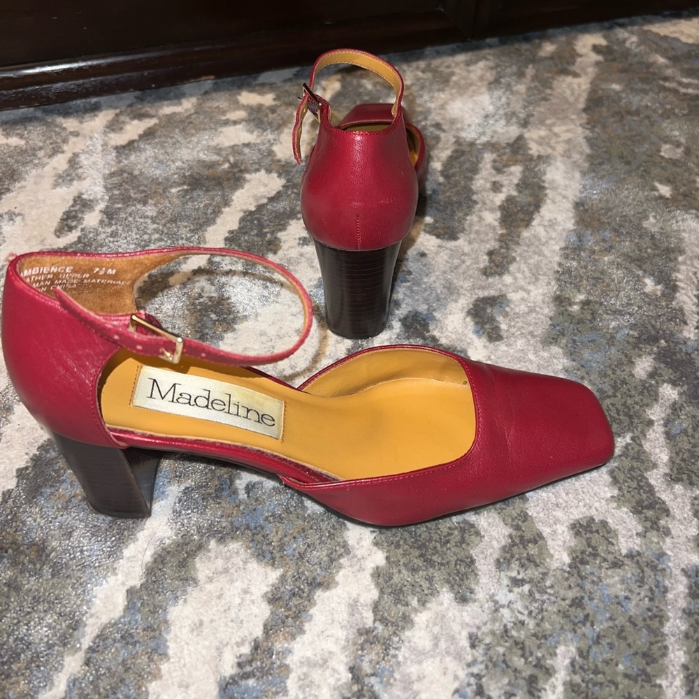Red Madeline block heel with ankle strap
